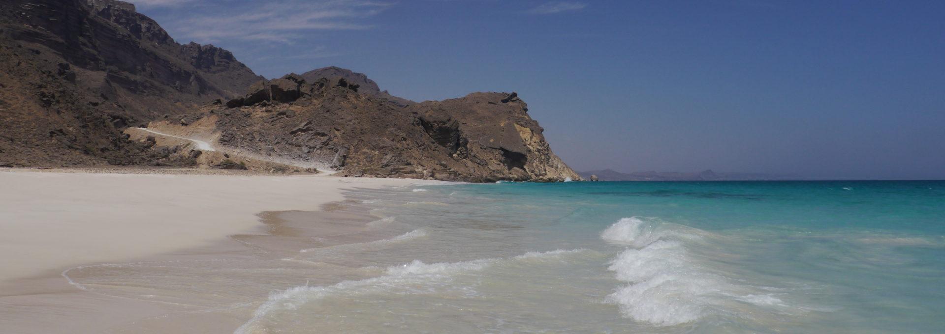 Fazaya beach, sandy beach on the west coast of dhofar. Ideal spot for swimming. West coast trip from Salalah.