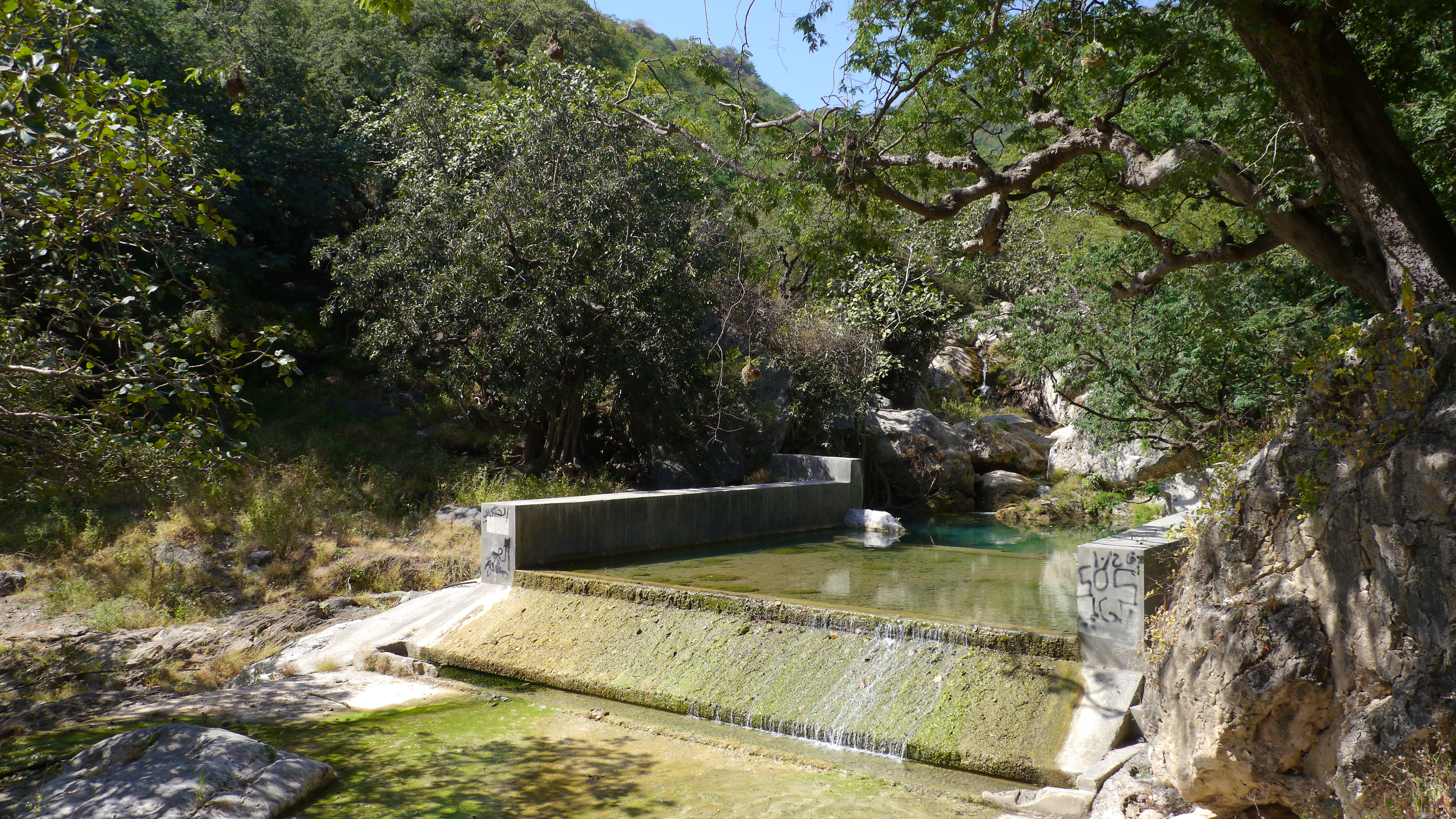 Creek in the Wadi Hinae where the baobabs grow. Tour from Salalah. Baobab trek.